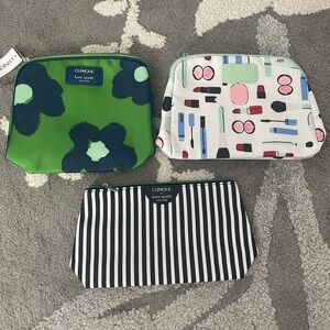 Clinique x Kate Spade Collab Cosmetic Cases Green and Blue Floral Bag